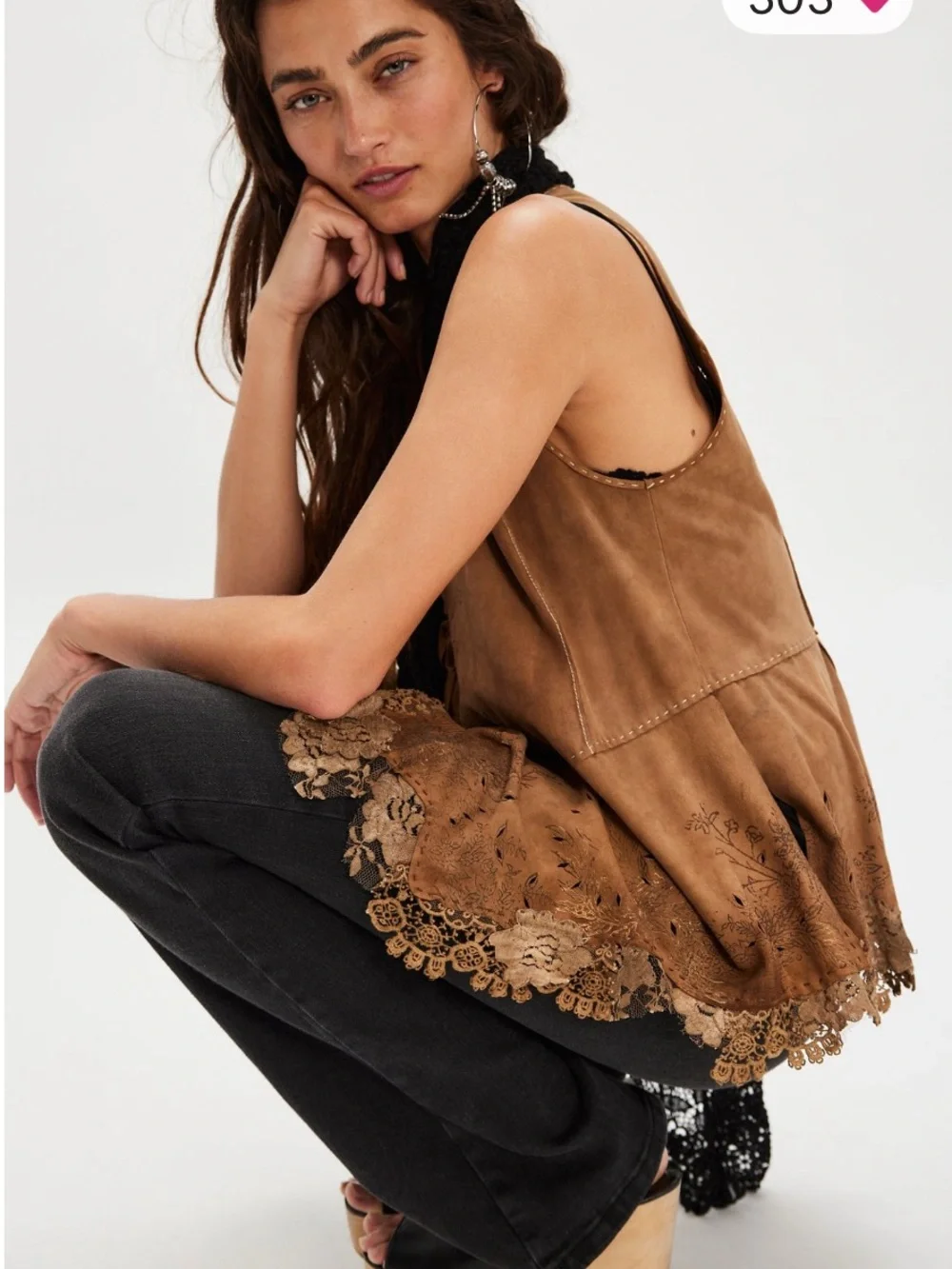 Nigel Preston & Knight Lace Trim Suede Bolero Vest- Women